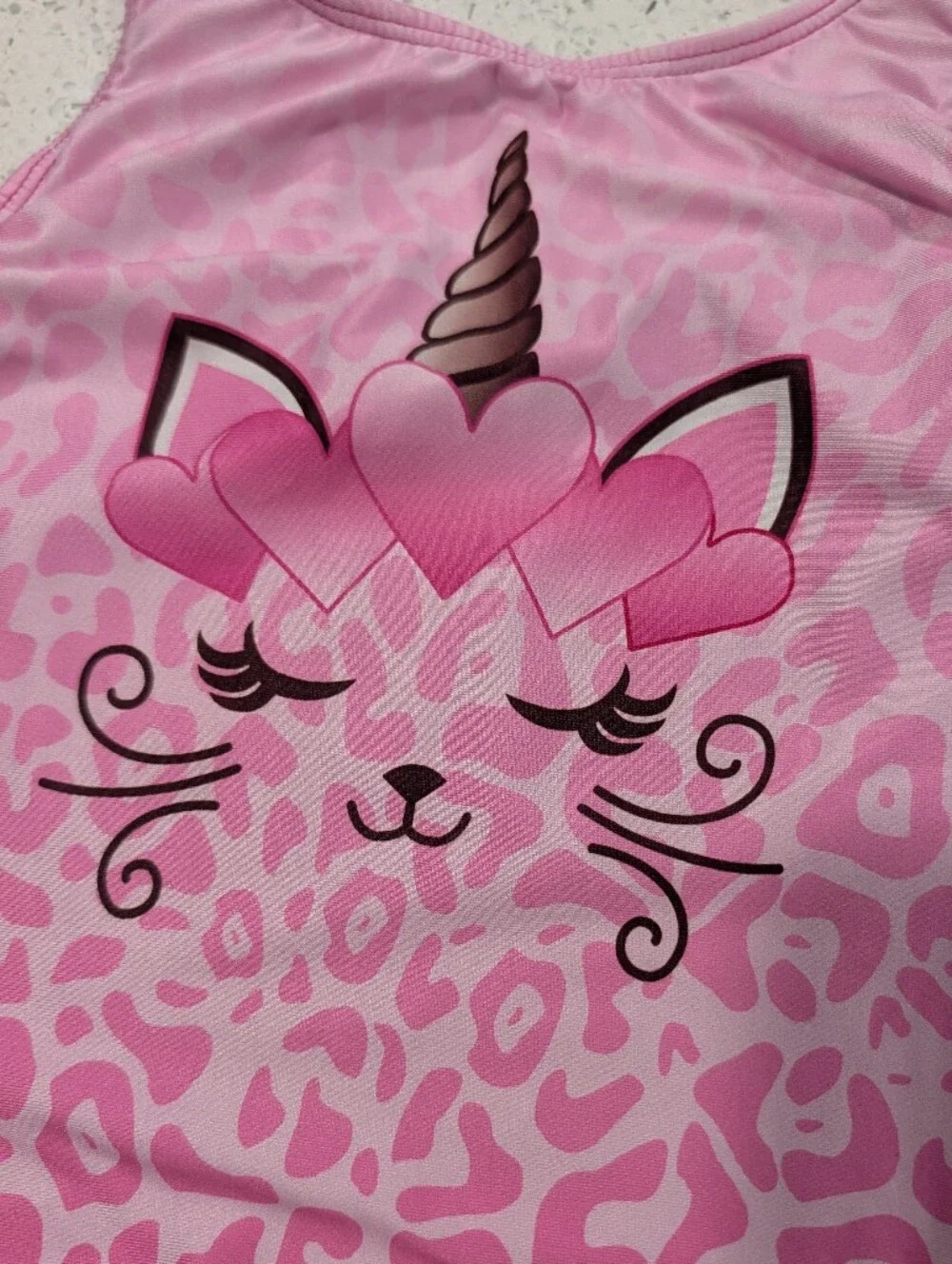 UNICORN GK ELITE Gymnastics Dance Leotard MEDIUM Neon PINK Leopard CATICORN Cat